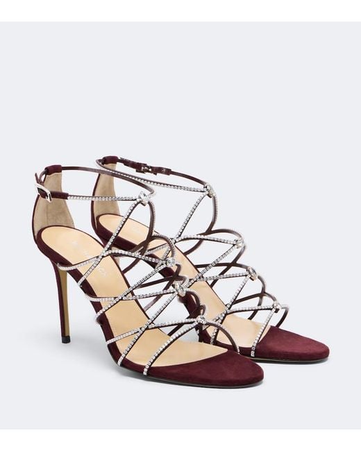 Mach & Mach Pink Daisy Embellished Suede Sandals