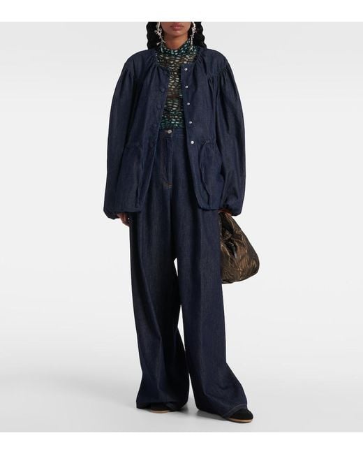 Dries Van Noten Blue Gathered Denim Blouse