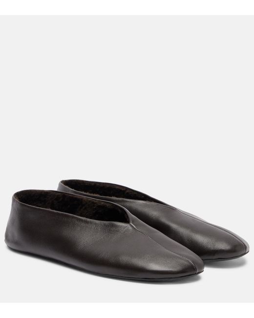 The Row Gray Stella Leather Ballet Flats