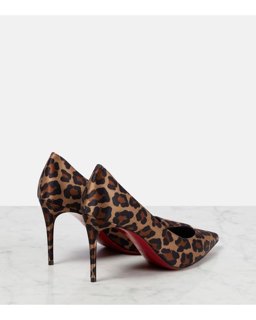 Christian Louboutin Brown Kate 85 Leopard-Print Satin Pumps