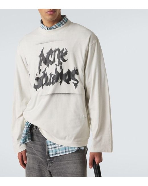 Acne Gray Logo Cotton-Blend Jersey T-Shirt for men