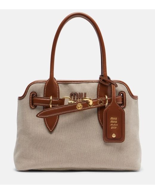 Miu Miu Brown Aventure Small Canvas Tote Bag
