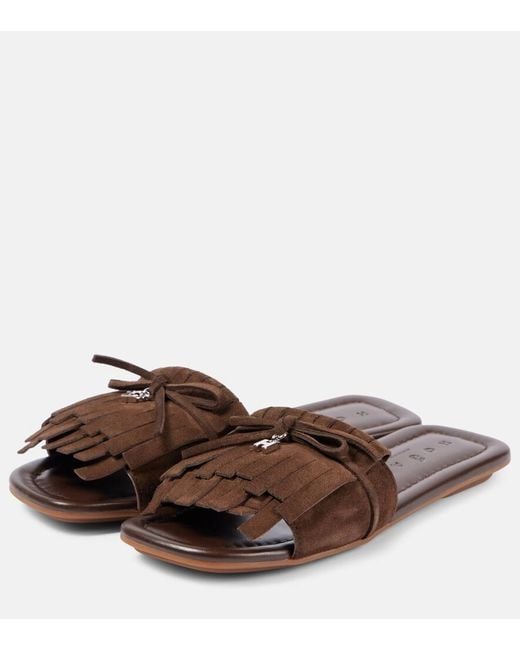 Hogan Brown H685 Fringed Suede Slides