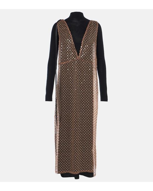 Dorothee Schumacher Brown Pure Glam Sequined Floral Wool Midi Dress