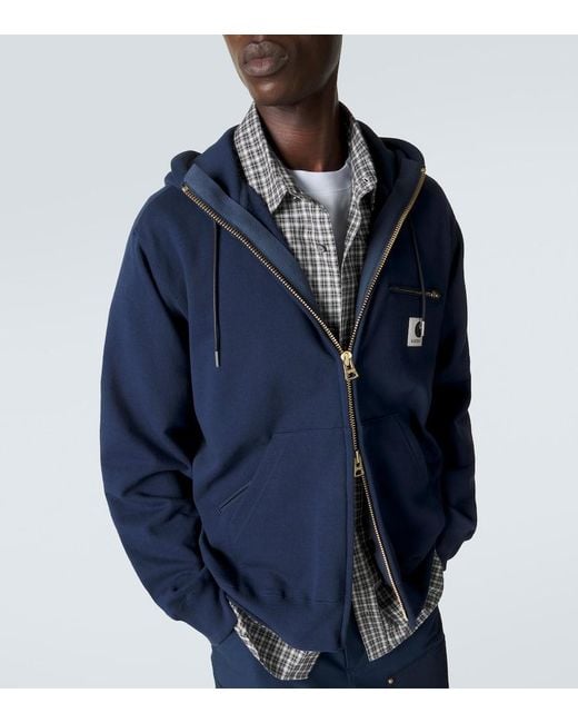 Sacai Blue X Carhartt Cotton Jersey Hoodie for men