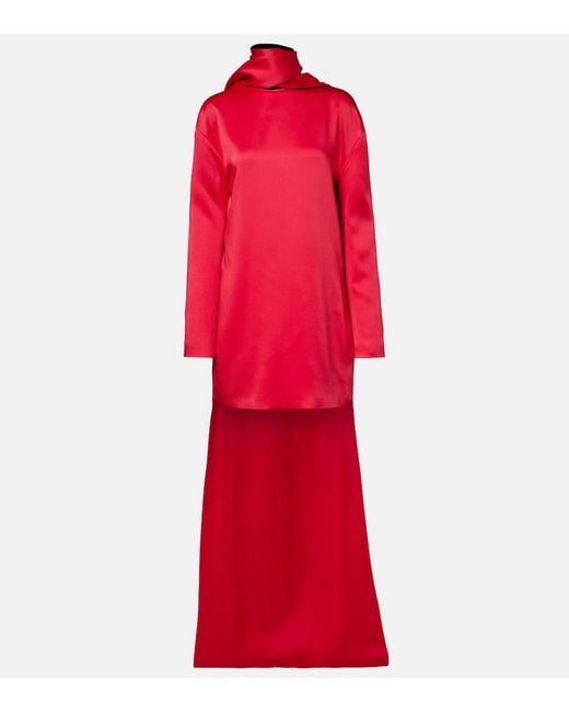 Tom Ford Red Mock-Neck Scarf Crepe High-Low Dress