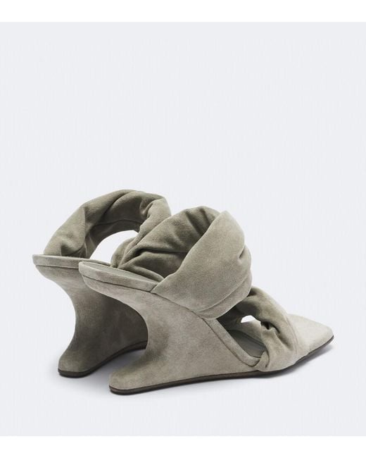 Rick Owens White Twisted Cantilever Suede Wedge Mules