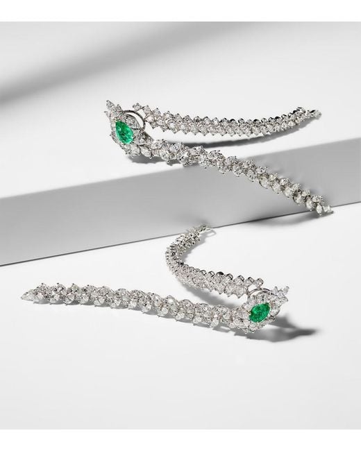 YEPREM White Reign Supreme 18Kt Drop Earrings With Diamonds And Emeralds