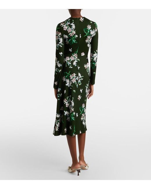 Erdem Green Draped Floral Midi Dress