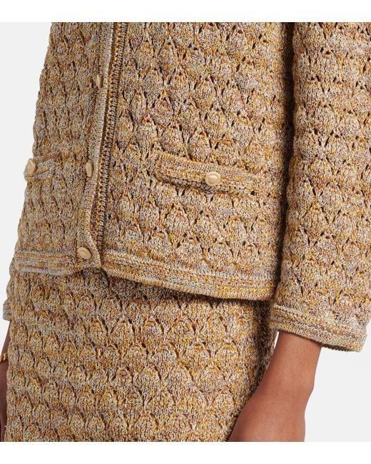 Valentino Brown Open-Knit Linen-Blend Lame Cardigan