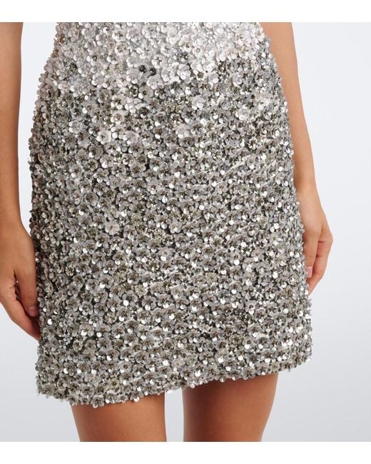 La Fuori White Floral Sequined Minidress