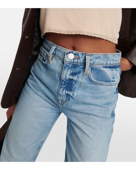 FRAME Blue Le Jane High-Rise Wide-Leg Jeans