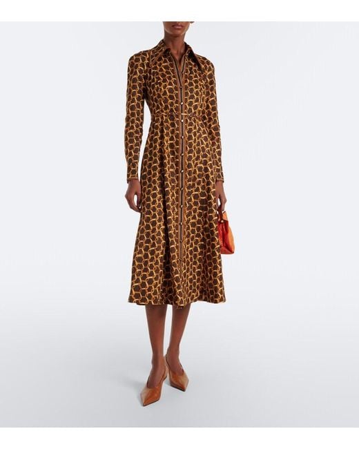 Zimmermann Brown Belted Printed Linen Shirt Dress