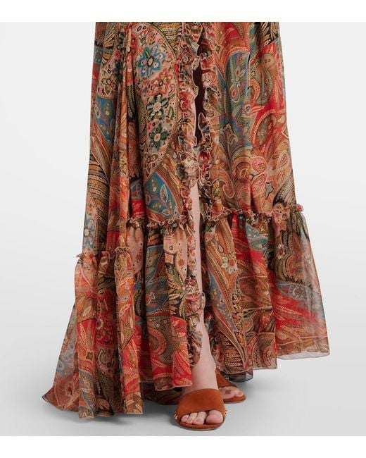 Etro Brown Printed Silk Maxi Skirt