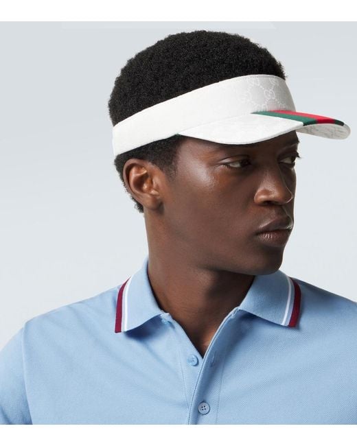 Gucci White Web Stripe Gg Canvas Visor for men