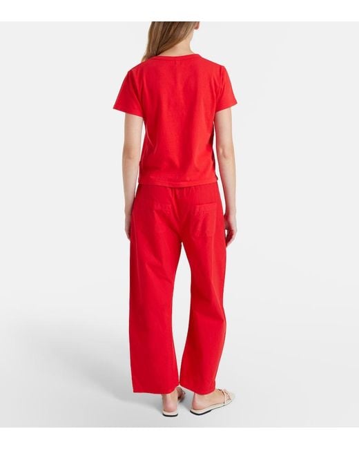 Leset Red Kyoto Cropped Cotton Wide-Leg Pants