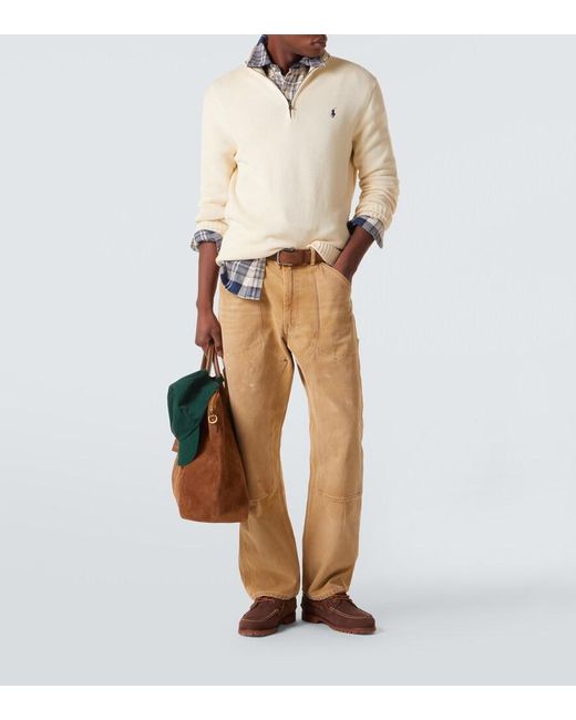 Polo Ralph Lauren Natural Distressed Cotton Canvas Straight Pants for men