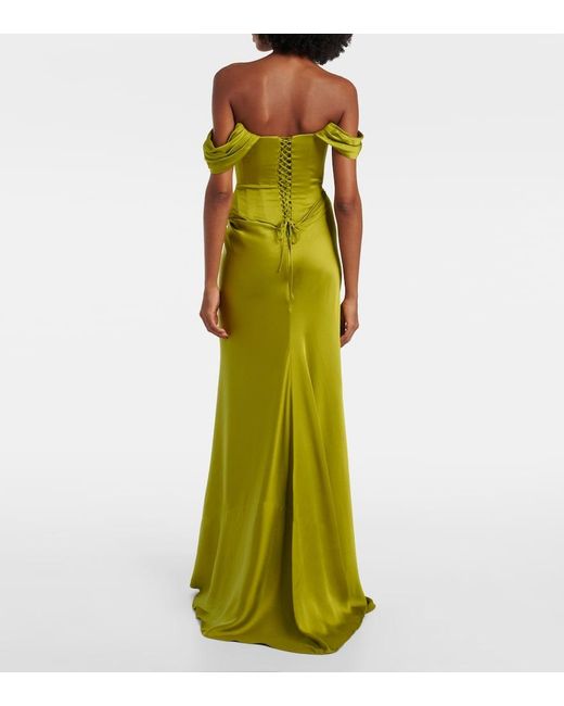 Clio Peppiatt Green Paloma Embellished Satin Corset Gown