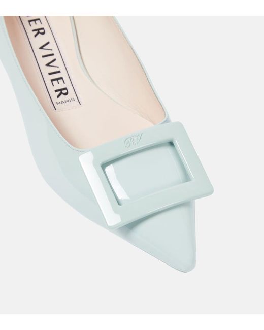 Roger Vivier Blue Gommettine Patent Leather Ballet Flats