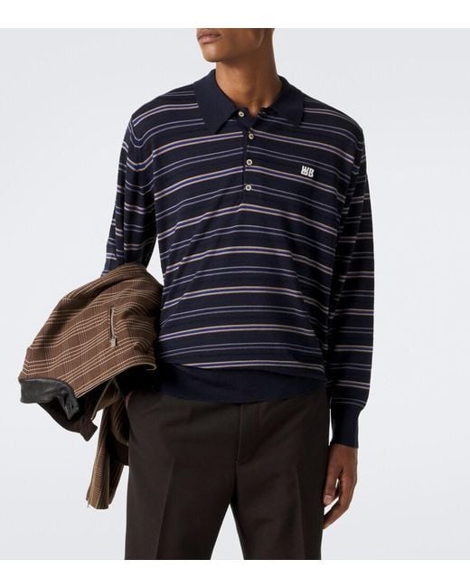 Wales Bonner Blue Beam Striped Wool Polo Sweater for men