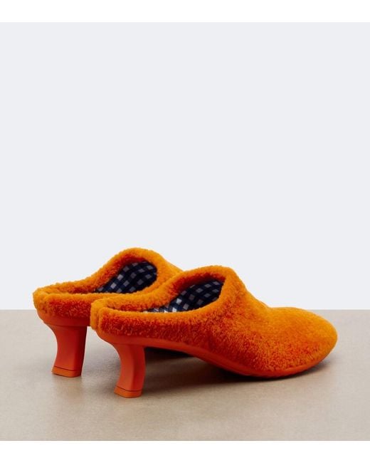 Loewe Orange Dive Shearling Mules
