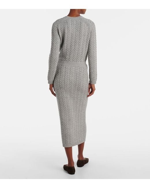 Max Mara Gray Max Mara Cable-Knit Wool And Cashmere Pencil Skirt