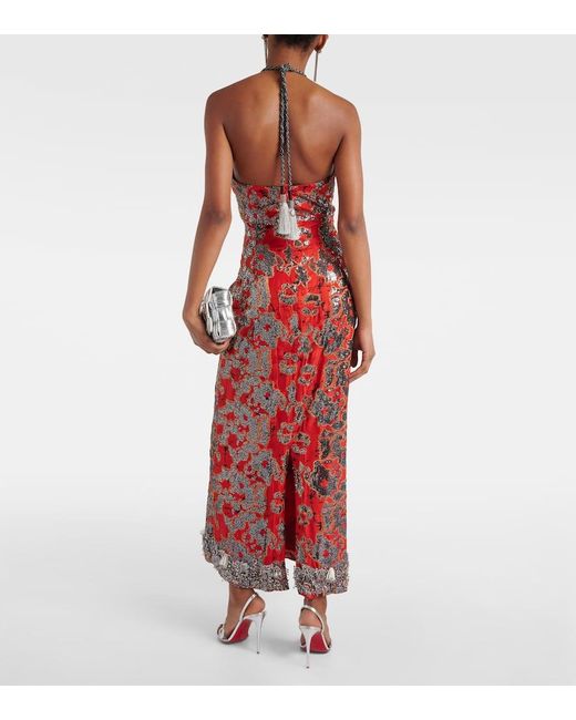 Johanna Ortiz Embroidered Silk Jacquard Midi Dress