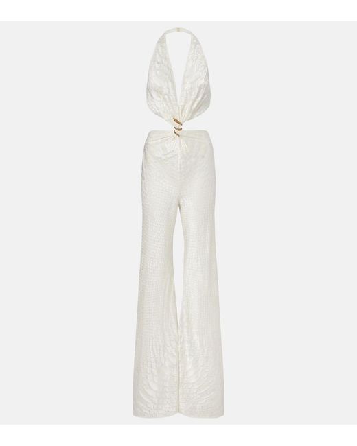 Roberto Cavalli White Embellished Halterneck Jumpsuit