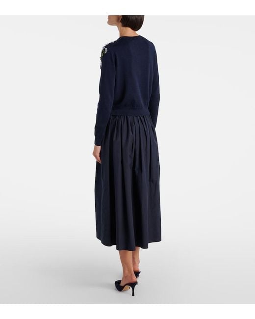 Carolina Herrera Blue Embroidered Silk And Cotton Cardigan