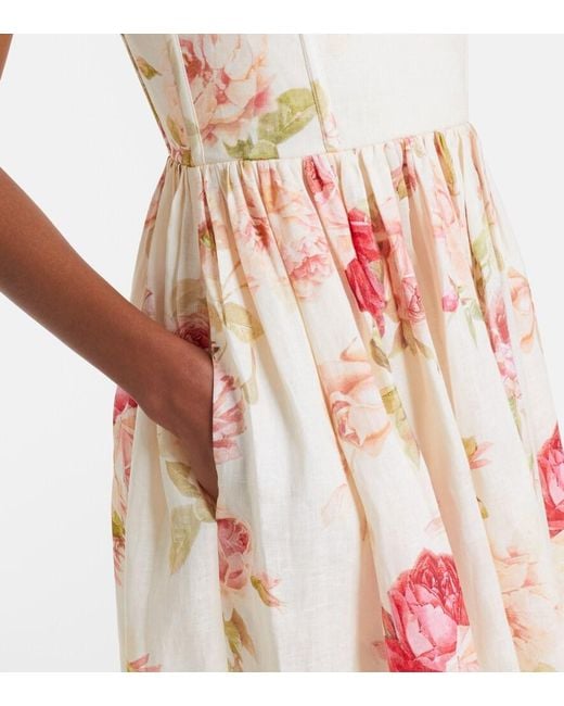 Zimmermann Natural Roselight Floral Linen Midi Dress