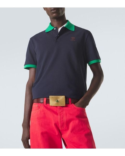 Versace Blue Medusa Cotton Polo Shirt for men
