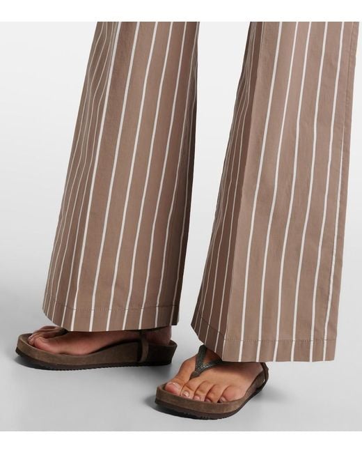 Brunello Cucinelli Natural Striped Cotton-Blend Wide-Leg Pants