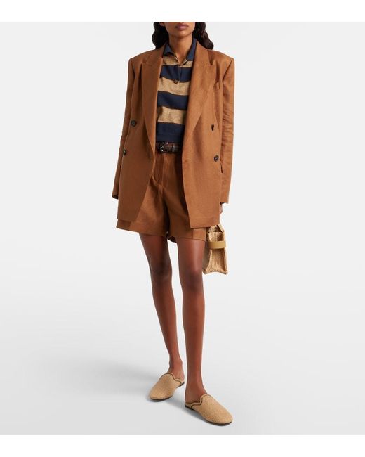 Brunello Cucinelli Brown Double-Breasted Linen Blazer