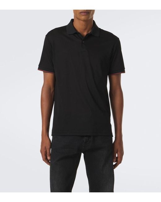 Gucci Black Web Stripe Silk Jersey Polo Shirt for men