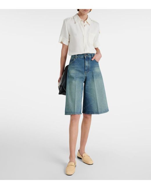 Victoria Beckham Blue Denim Bermuda-shorts