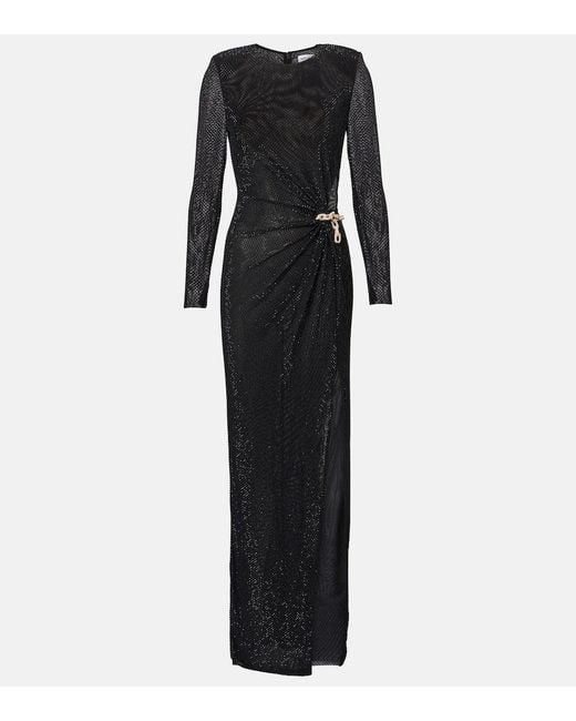 Self-Portrait Black Maxikleid Aus Mesh Mit Verzierungen