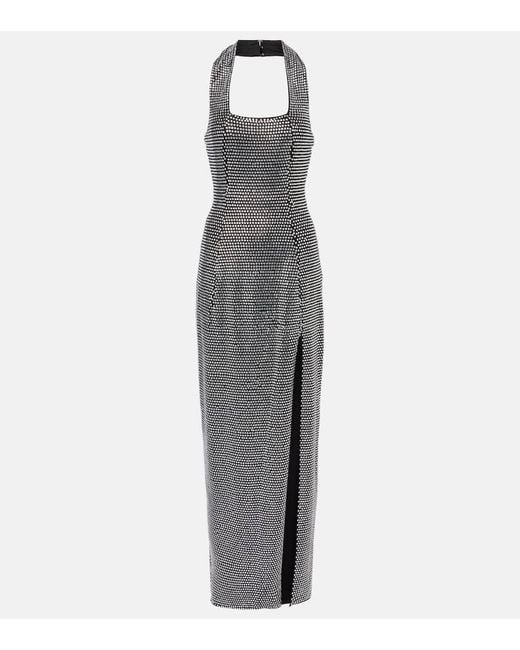 Area Gray Embellished Halterneck Gown