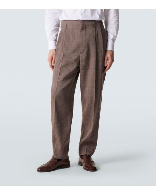 Brunello Cucinelli Brown Herringbone Linen And Wool Suit for men