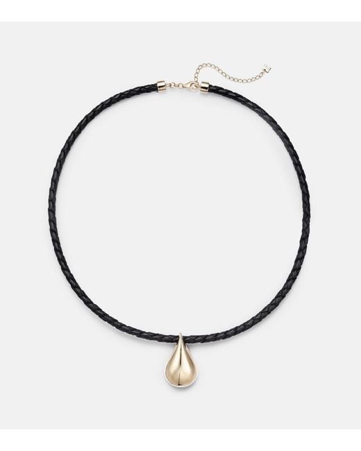 Mateo Metallic Water Droplet 14Kt And Leather Necklace