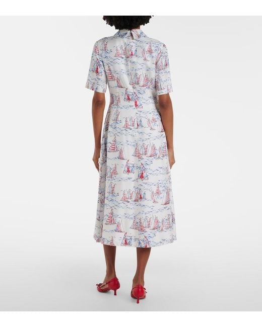 Emilia Wickstead White Khloe Printed Wool Midi Dress