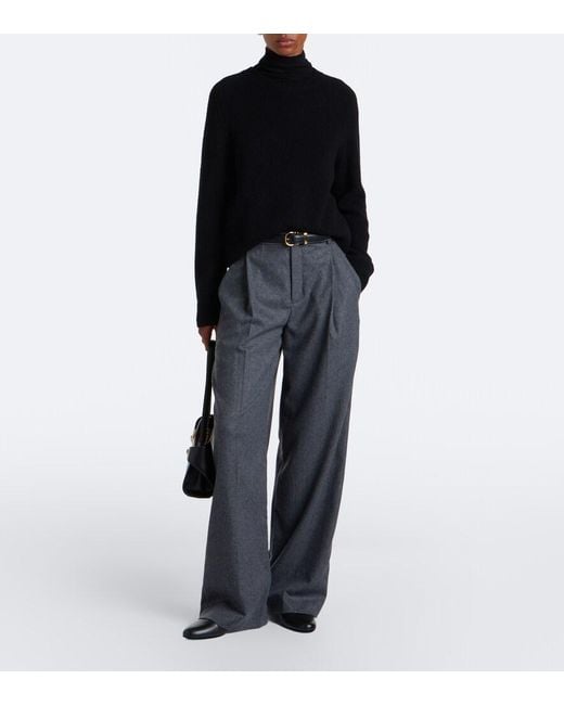 Vince Gray Camille Wool-Blend Flannel Wide-Leg Pants