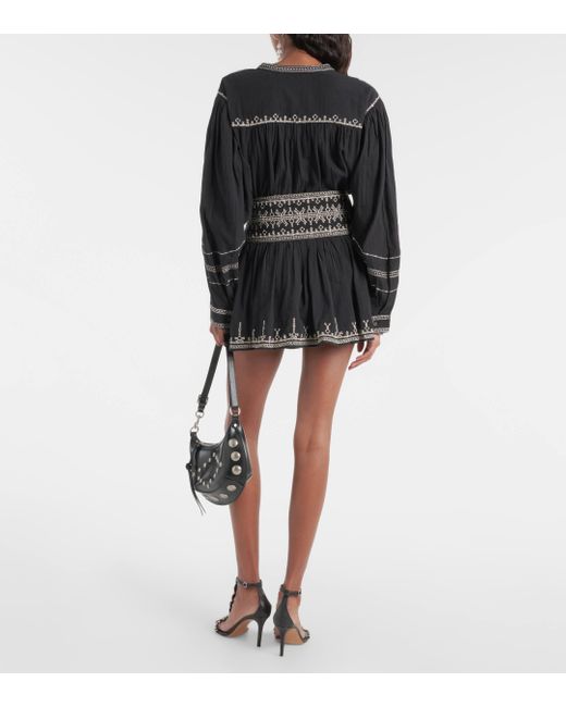 Isabel Marant Black Picadilia Embroidered Cotton Miniskirt
