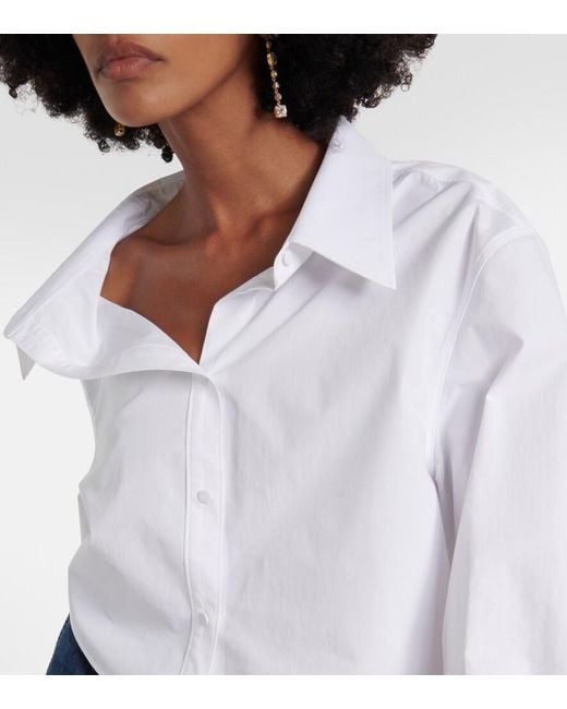 Valentino White Asymmetric Cropped Cotton Shirt