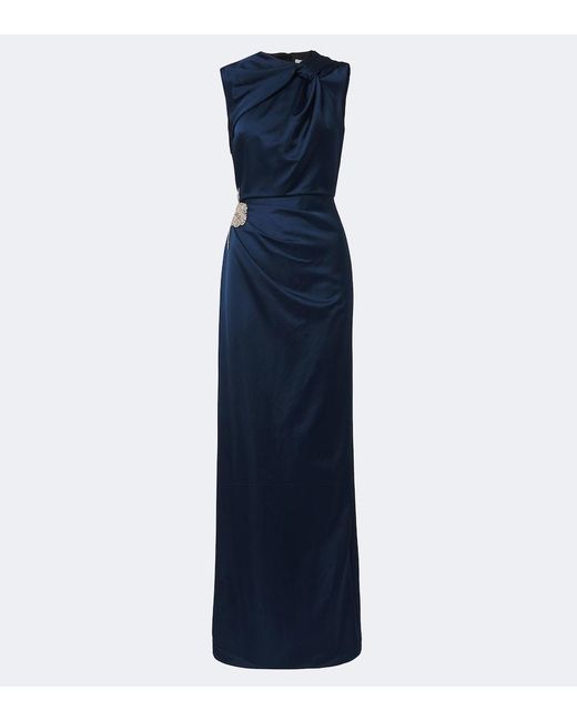 Erdem Blue Embellished Satin Gown