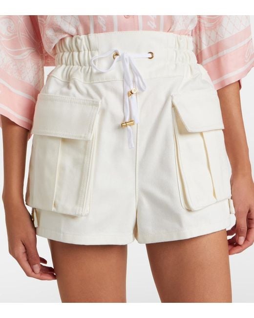 Balmain White Denim Cargo Shorts
