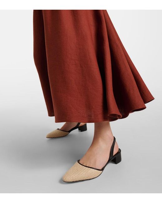 Manolo Blahnik Natural Raffro Leather-Trimmed Raffia Slingback Pumps