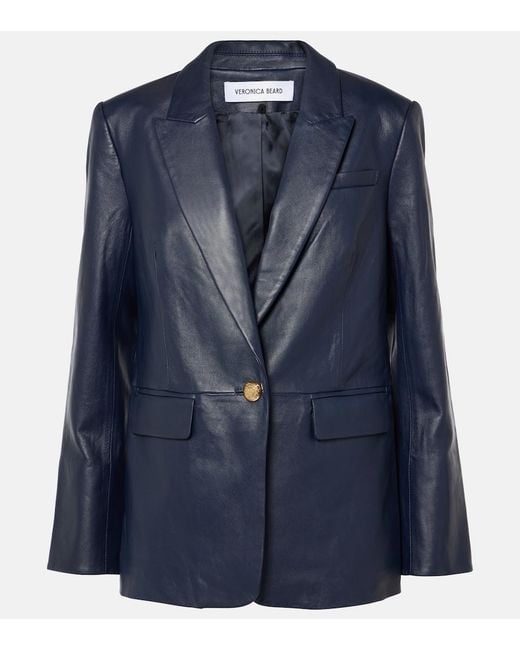 Veronica Beard Blue Vega Leather Blazer