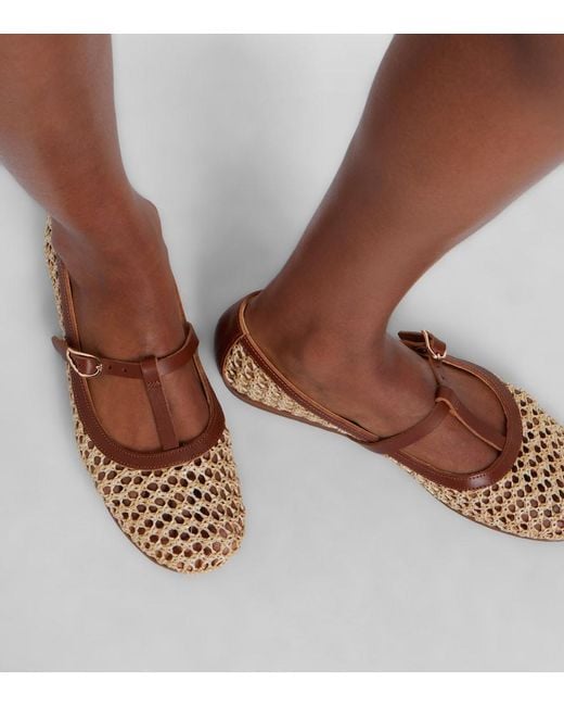 Ancient Greek Sandals Brown Aerati Leather-Trimmed Raffia Mary Jane Flats