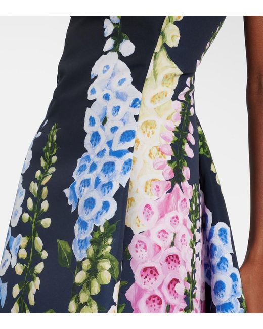Oscar de la Renta Blue Foxglove-Printed Faille Midi Dress