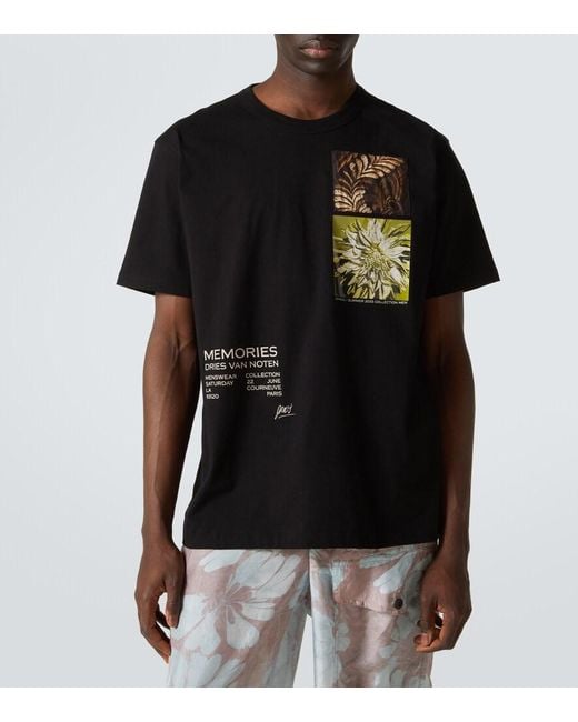 Dries Van Noten Black Cotton Jersey T-Shirt With Print for men